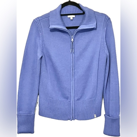 T by Talbots Johnny Collar Knit Jacket/Sweater, Purple, Size SP, NWOT - Picture 2 of 10